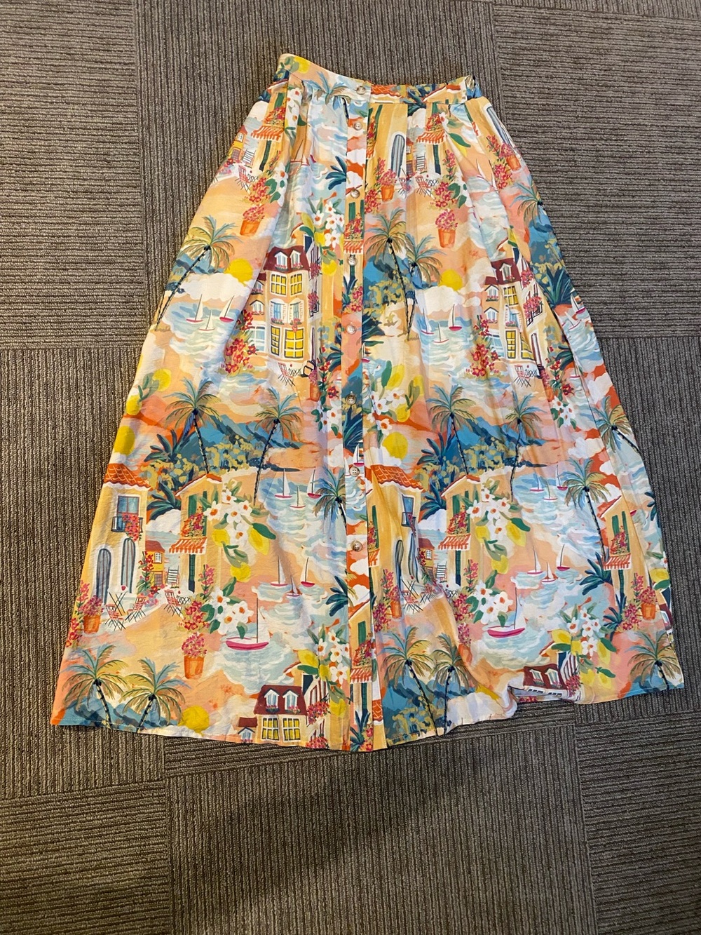 Tropical Print A-Line Maxi Skirt